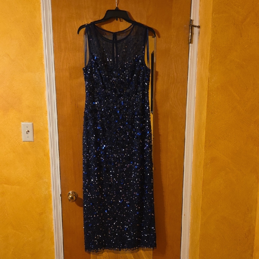 Adrianna Papell Navy Sequin Midi Dress